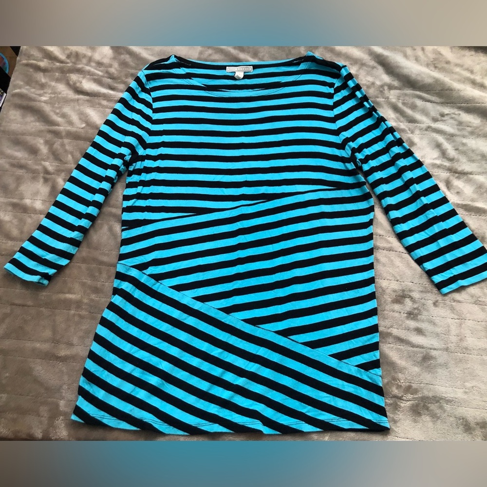 Blue and black striped Dana Buchman top, size large.